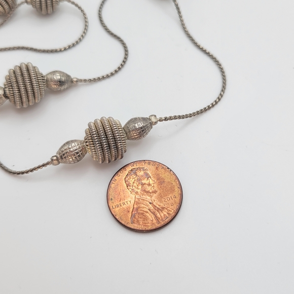 Vintage Coil Wired Ball Silver-tone 14K GP Opera Necklace - Picture 5 of 8